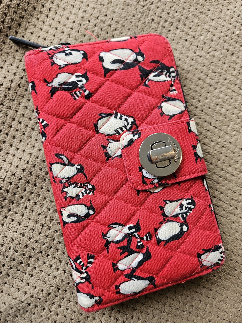 Vera Bradley Red Quilted Penguin Wallet with Turn-Lock